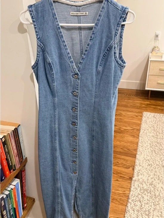 Abercrombie & Fitch Light Blue Sleeveless Button-Front Midi Dress - Picture 5 of 6